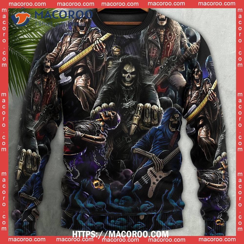Skull Guitar Cool Dark Sweater, Ugly Christmas Sweater Day 2023 7 Skull Guitar Cool Dark Sweater, Ugly Christmas Sweater Day 2023