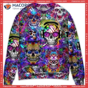 Skull Hippie Colorful Art Ugly Sweater Ugly Christmas Cardigan