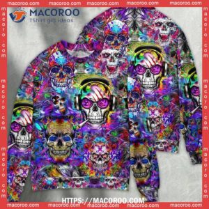 skull hippie colorful art ugly christmas sweater ugly christmas cardigan 2