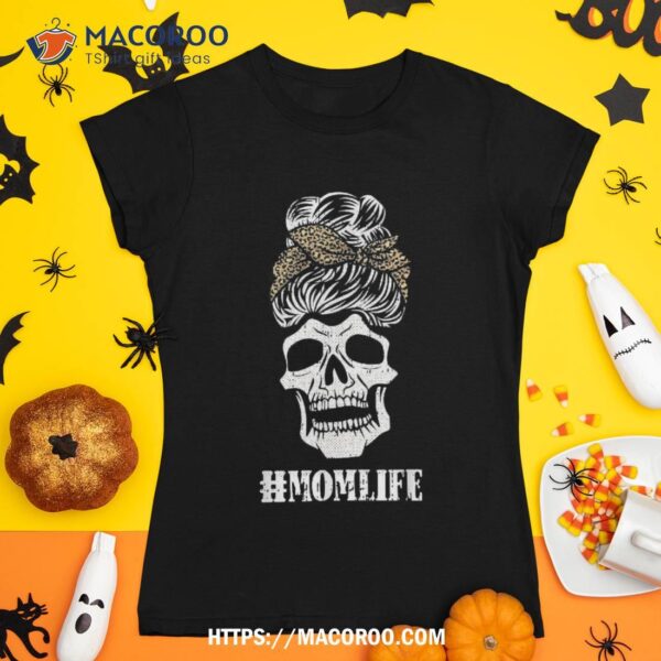 Skull Mom Life Lazy Halloween Costume Skeleton Leopard Print Shirt, Skeleton Head