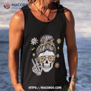 skull mom messy hair bun funny momster halloween costume shirt best dad ever gifts tank top