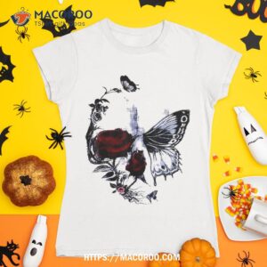 skull roses butterfly sugar flowers rose shirt spooky scary skeletons tshirt 1