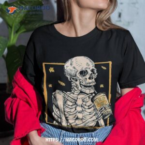 skull skeleton drink pumpkin spice latte vintage halloween shirt tshirt