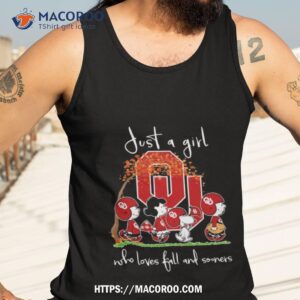 snoopy and charlie just a girl who loves fall and sooners shirt tank top 3
