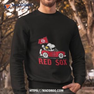 snoopy and woodstock driving car boston red sox shirt sweatshirt