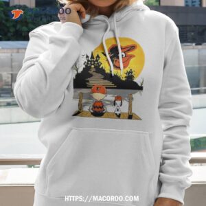 Snoopy Charlie Brown Sit Under Moon Baltimore Orioles Halloween Shirt