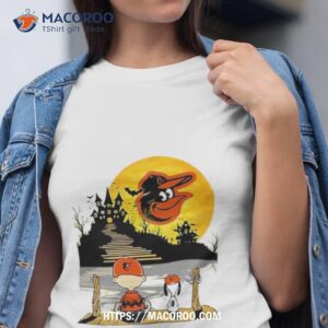 Snoopy Charlie Brown Sit Under Moon Baltimore Orioles Halloween Shirt