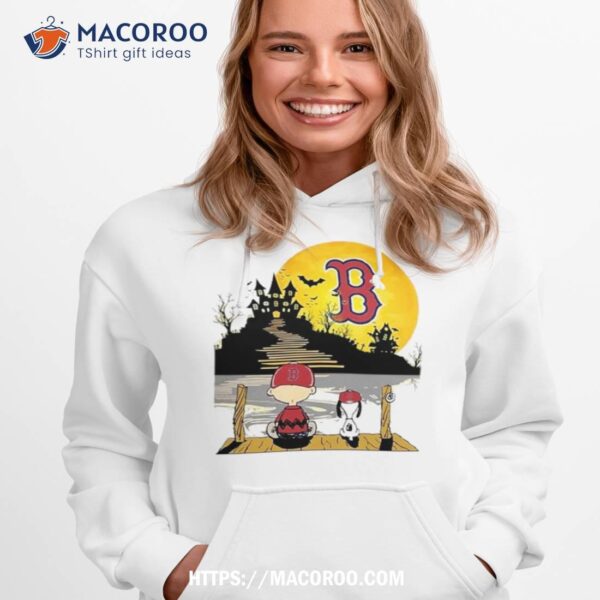 Snoopy Charlie Brown Sit Under Moon Boston Red Sox Halloween Shirt
