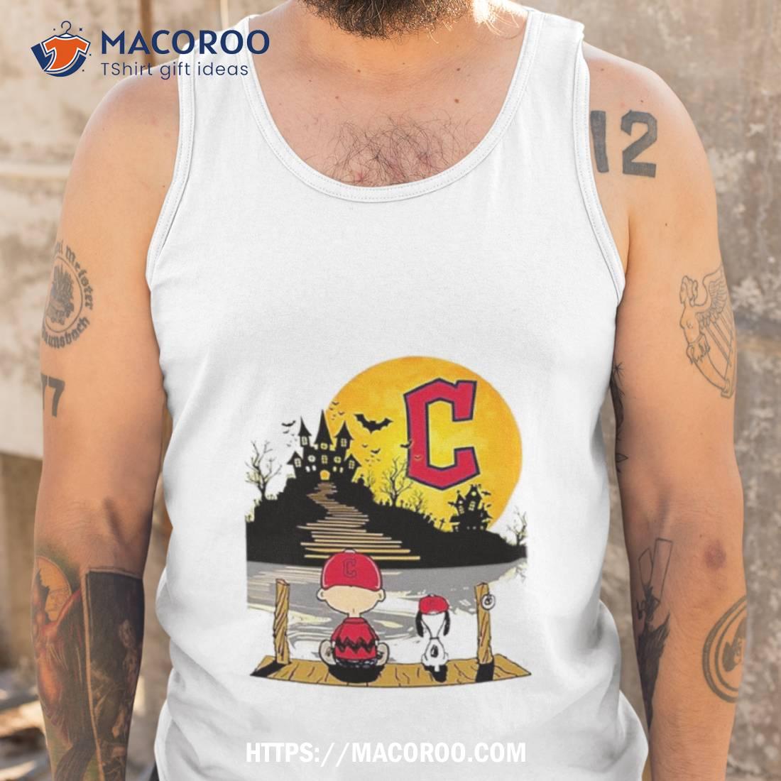 Snoopy Charlie Brown Sit Under Moon Cleveland Guardians Halloween Shirt Snoopy Charlie Brown Sit Under Moon Cleveland Guardians Halloween Shirt