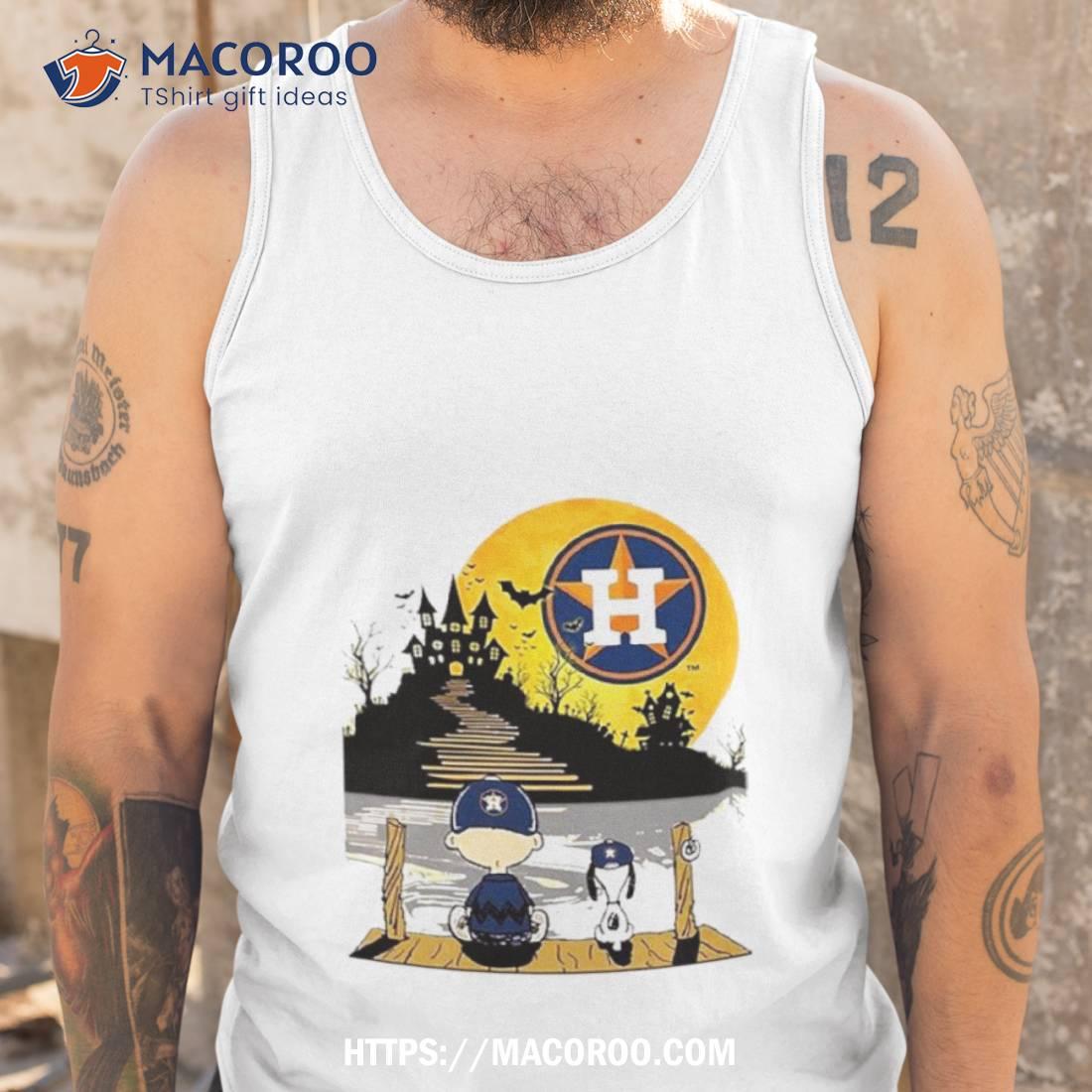 Snoopy Charlie Brown Sit Under Moon Houston Astros Halloween Shirt Snoopy Charlie Brown Sit Under Moon Houston Astros Halloween Shirt