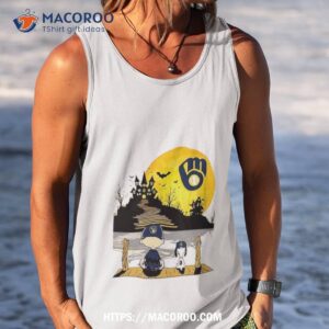 snoopy charlie brown sit under moon milwaukee brewers halloween shirt tank top
