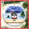 Snowy String Lights Blue Sky Circle Ceramic Ornament, Personalized Cat Ornaments