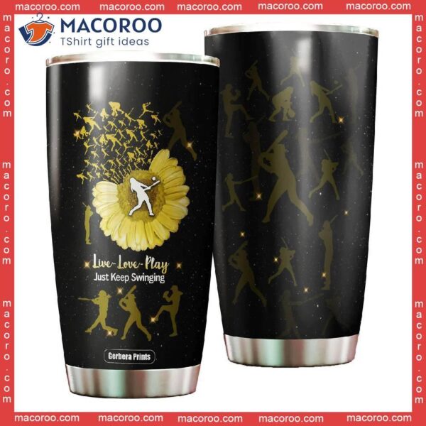 Softball Sunflower Yellow Black Stainless Steel Tumbler