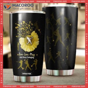 Softball Sunflower Yellow Black Stainless Steel Tumbler