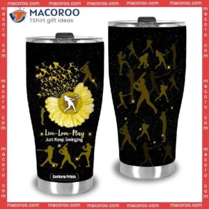 softball sunflower yellow black stainless steel tumbler 2