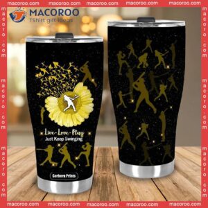 softball sunflower yellow black stainless steel tumbler 3