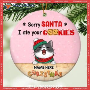 Sorry Santa, We Ate Your Cookies, Christmas Circle Ceramic Ornament, Kitty Ornaments