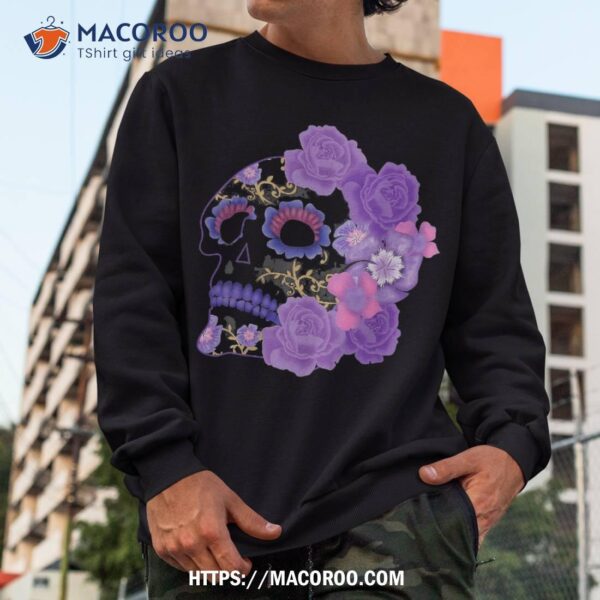 Souls Day Muertos Of Dead Purple Floral Sugar Skull Shirt, Scary Skull