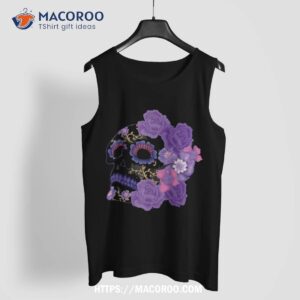 souls day muertos of dead purple floral sugar skull shirt scary skull tank top