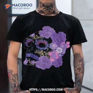 souls day muertos of dead purple floral sugar skull shirt scary skull tshirt