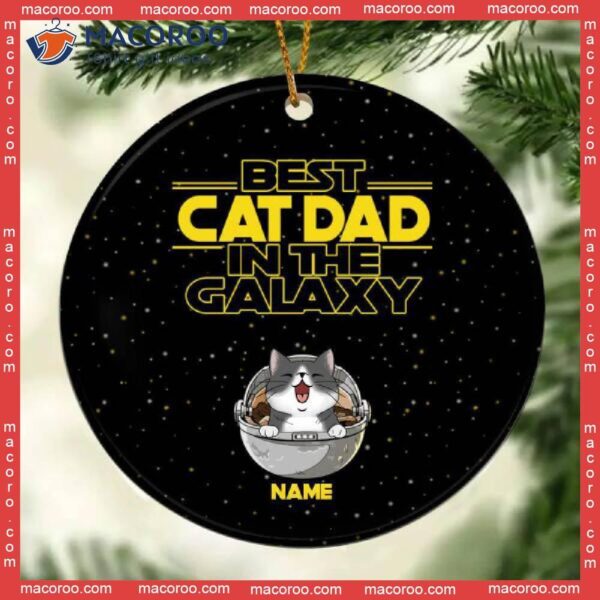 Space Travel Cat, Personalized Cat Breeds Circle Ceramic Ornament, Gifts For Dads,best Dad In The Galaxy