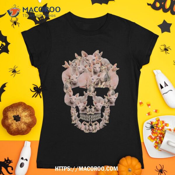 Sphynx Cat Graphic Halloween Skull Costumes Shirt, Sugar Skull Pumpkin