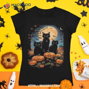 Spooky Halloween Cat Pumpkin Scary Dark Cats Kids Shirt