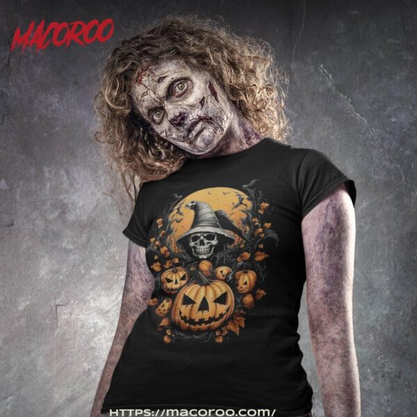 Spooky Halloween Pumpkin Witch Skull Shirt, Skeleton Head