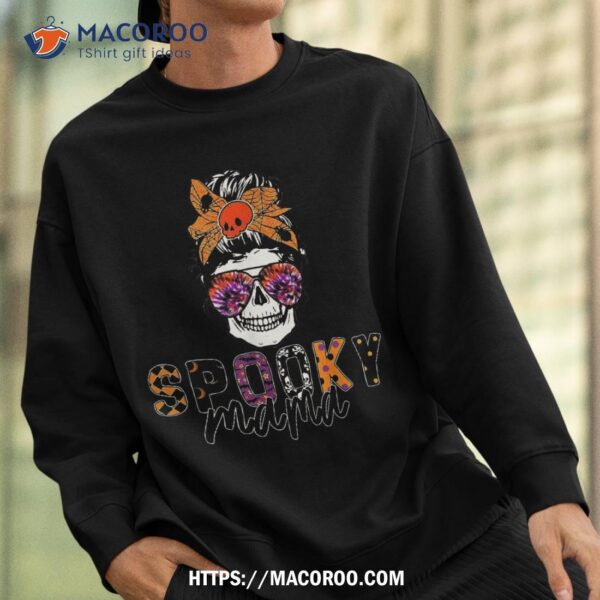 Spooky Mama Skull Halloween ‘s Messy Bun Witch Shirt, Skull Pumpkin