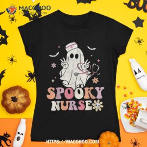 Spooky Nurse Ghost Halloween Groovy Retro Trick Or Treat Shirt, Sugar Skull Pumpkin