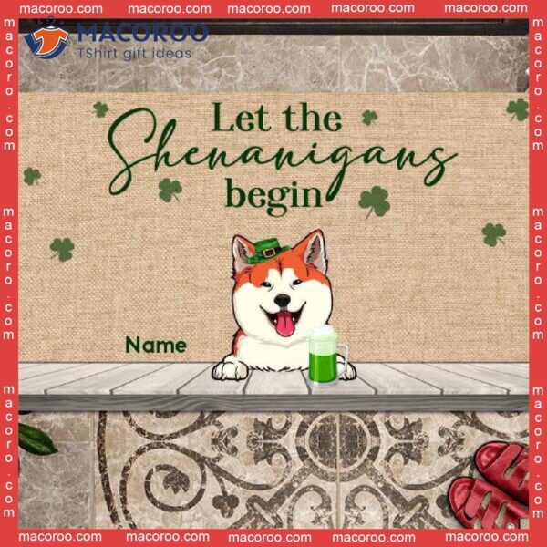 St. Patrick’s Day Personalized Doormat, Gifts For Pet Lovers, Let The Shenanigans Begin Outdoor Door Mat