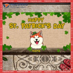 St. Patrick’s Day Personalized Doormat, Gifts For Pet Lovers, Welcome Shamrocks Outdoor Door Mat