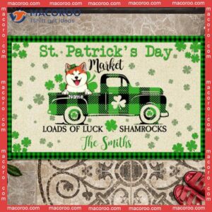 St. Patrick’s Day Personalized Doormat, Market Loads Of Luck Shamrocks Holiday Gifts For Pet Lovers