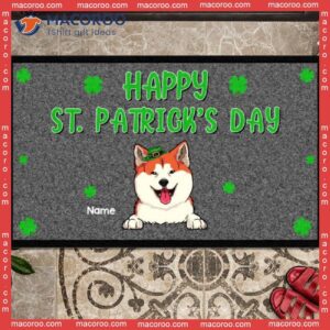 St. Patrick’s Day Personalized Doormat, Shamrocks Dark Outdoor Door Mat, Gifts For Dog Lovers