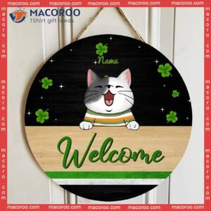 St. Patrick’s Day Personalized Wood Sign, Gifts For Cat Lovers, Shamrock Welcome Signs