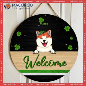 St. Patrick’s Day Personalized Wood Sign, Gifts For Dog Lovers, Shamrock Welcome Signs