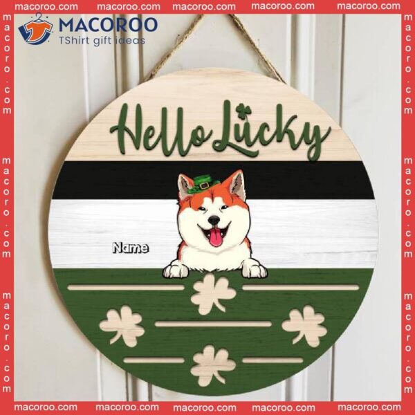 St. Patrick’s Day Personalized Wood Sign, Gifts For Pet Lovers, Hello Lucky Front Door Decor