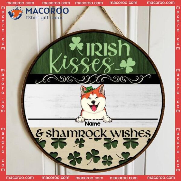 St. Patrick’s Day Personalized Wood Sign, Gifts For Pet Lovers, Irish Kisses Shamrock Wishes Custom Wooden Signs