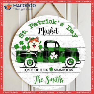 St Patrick’s Day, Pets On Plaid Car & Shamrocks, Hang Decoration, Welcome Sign, Personalized Dog Cat Lovers Wooden Signs