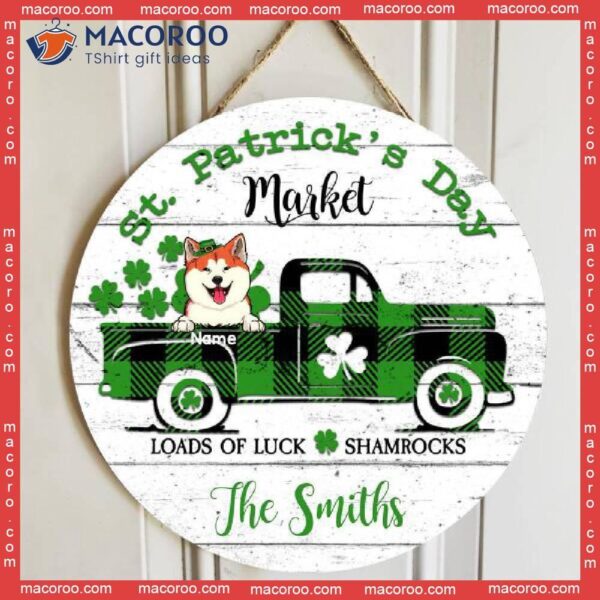 St Patrick’s Day, Pets On Plaid Car & Shamrocks, Hang Decoration, Welcome Sign, Personalized Dog Cat Lovers Wooden Signs