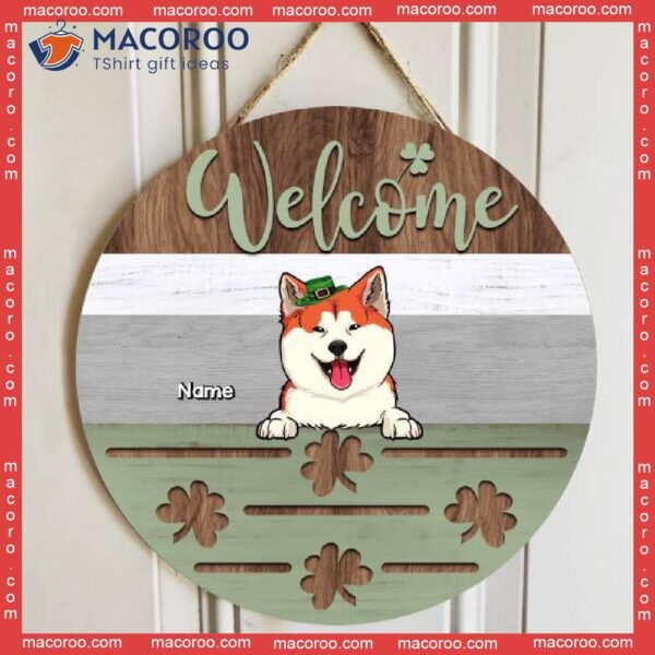 St. Patrick’s Day Welcome Wooden Signss, Gifts For Pet Lovers, Shamrock Personalized Wood Sign