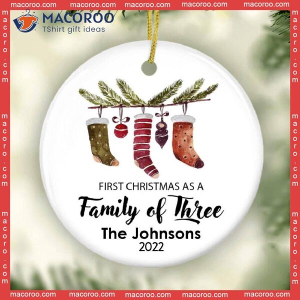 Stocking Stuffer, Family Of 3 Gift,first Christmas As A Three Ornament, Personalized Custom Ornament