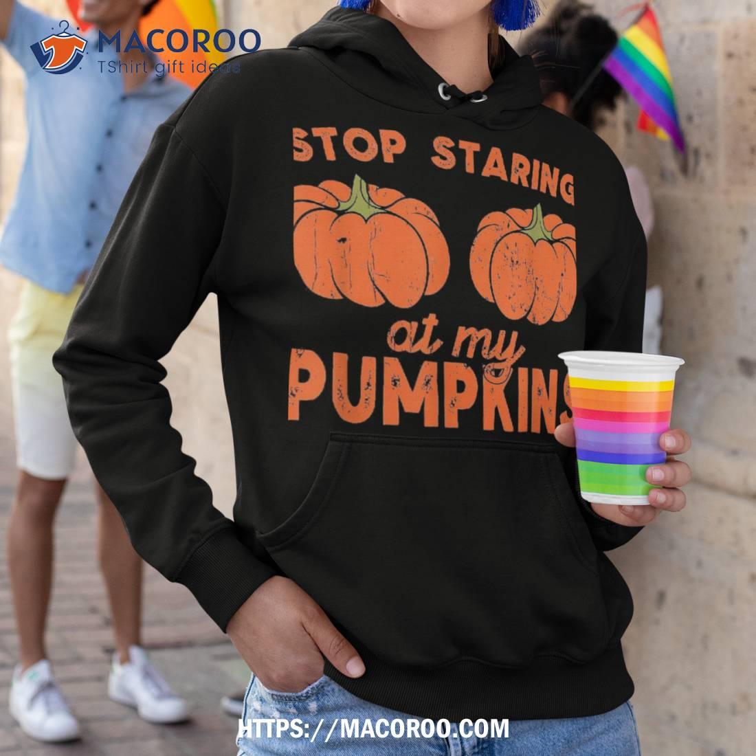  Stop staring at my pumpkins funny halloween boobs fall tee Zip  Hoodie : Clothing, Shoes & Jewelry