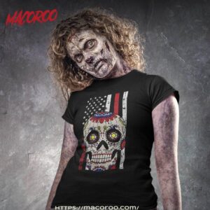 sugar skull american flag lazy halloween costume skeleton shirt scary skull tshirt