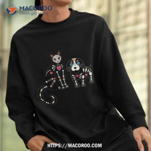 sugar skull cat and dog funny halloween shirt skeleton head sweatshirt