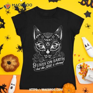 Sugar Skull Cat Halloween Day Of The Dead Dia De Los Muertos Shirt, Spooky Scary Skeletons