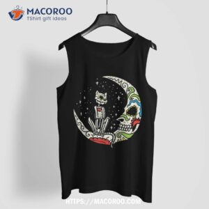 sugar skull cat moon dia de los muertos halloween costume shirt spooky scary skeletons tank top