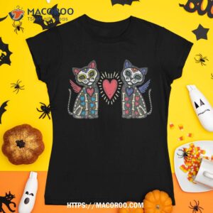 Sugar Skull Cats Calavera Dia De Muertos Mexican Halloween Shirt, Skull Pumpkin