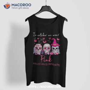 sugar skull halloween in october we wear pink breast cancer shirt scary skull tank top