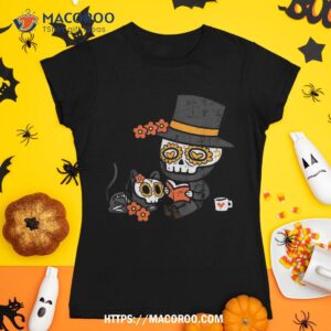 sugar skull man boy black cat book retro vintage halloween shirt skeleton masks tshirt 1